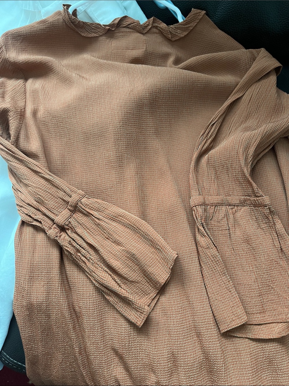 Flax Rust Button-Front Ruffle Hem Top - Picture 3 of 3